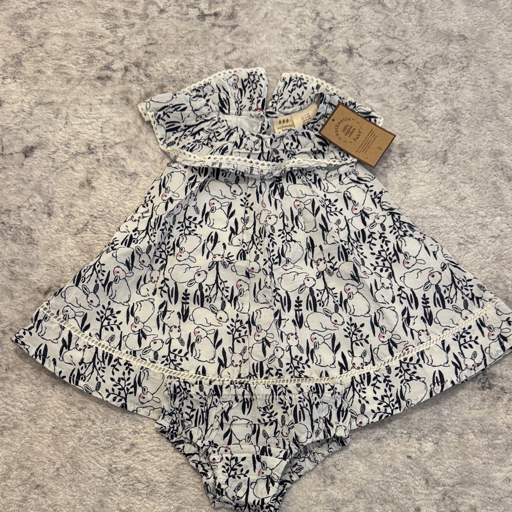 NWT 3mo Organic Cotton Bunny Print Baby Dress with Matching Bloomers